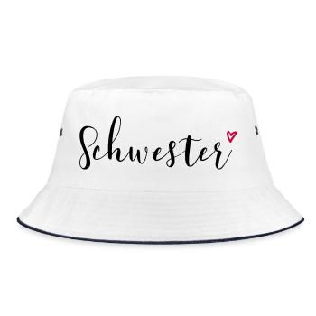 Schwester Herz Geschenkidee - Bucket Hat - Weiß/Navy - Vorne