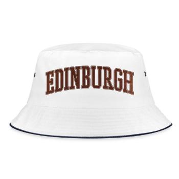 Edinburgh Bogen-Stil Varsity Schriftzug - Bucket Hat - Weiß/Navy - Vorne