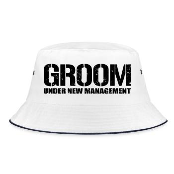Bräutigam unter neuer Leitung Lustiger Junggesellenabschied - Bucket Hat - Weiß/Navy - Vorne