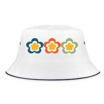 70s Flower Pattern - Bucket Hat - white/navy - Front