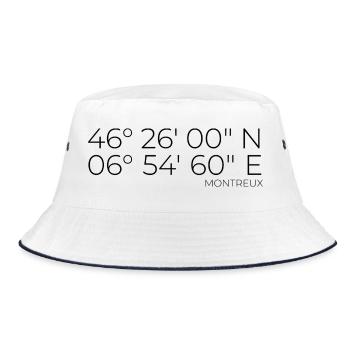 Koordinaten Montreux Schweiz - Bucket Hat - Weiß/Navy - Vorne