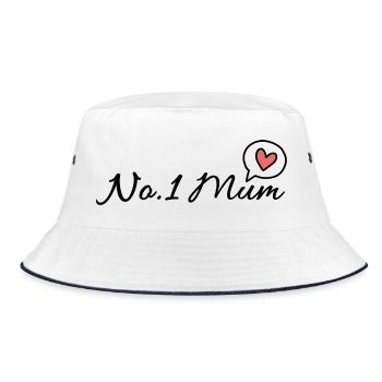 No.1 Mum Heart Cursive Font - Bucket Hat - white/navy - Front