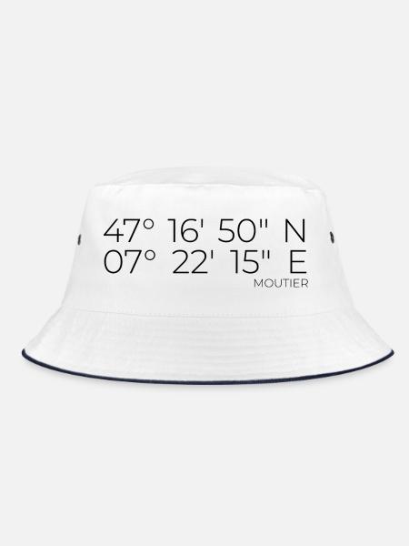 Koordinaten Moutier Schweiz - Bucket Hat - Weiß/Navy - Vorne
