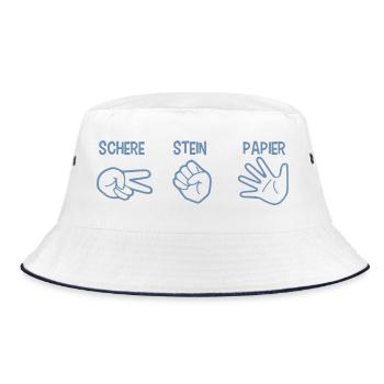 Schere Stein Papier Spiel Handspiel Silhouette - Bucket Hat - Weiß/Navy - Vorne
