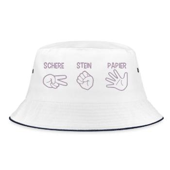 Schere Stein Papier Spiel Handspiel Silhouette - Bucket Hat - Weiß/Navy - Vorne