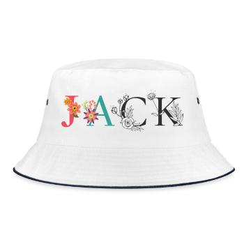 JACK Namenskunst mit gestickten Blumen - Bucket Hat - Weiß/Navy - Vorne