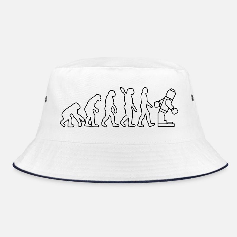 Klemmbaustein Evolution Menschheit Noppenbaustein - Bucket Hat - Weiß/Navy