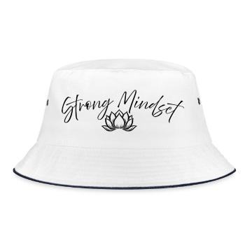 Strong Mindset – Meditation Lotus Design - Bucket Hat - Weiß/Navy - Vorne