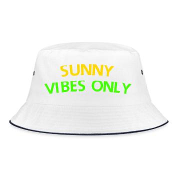 Sunny Vibes Only Typografie T-Shirt - Bucket Hat - Weiß/Navy - Vorne