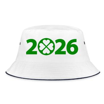 Patricks Tag 2026, Klee,  St. Patricks Day Party - Bucket Hat - Weiß/Navy - Vorne