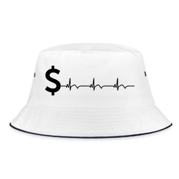Dollar Sign $ ECG Heartbeat - Bucket Hat - white/navy - Front