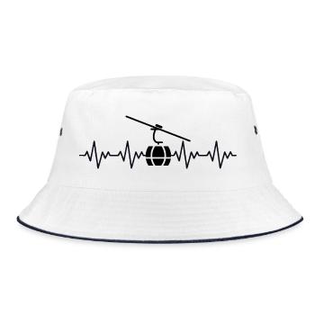 Gondel Skilift Ski Skifahren EKG Herzschlag - Bucket Hat - Weiß/Navy - Vorne