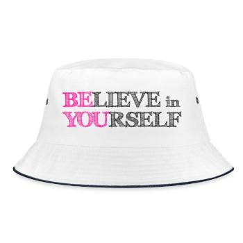 Glaube an dich selbst – Pink, kritzel schwarz - Bucket Hat - Weiß/Navy - Vorne