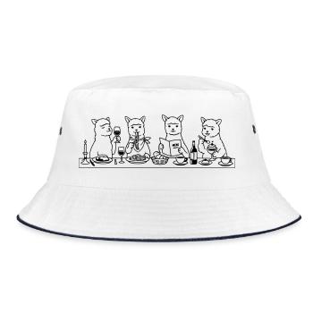 Dining Alpakas Line Art - Bucket Hat - Weiß/Navy - Vorne