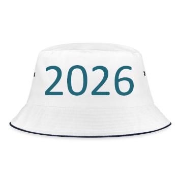 2026 Zahl Jahreszahl - Bucket Hat - Weiß/Navy - Vorne