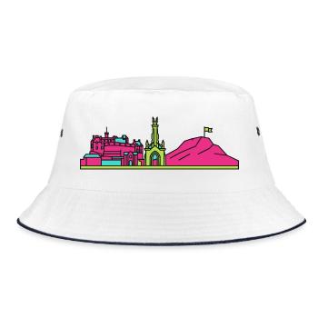 Edinburgh City Skyline Castle Moderne Linienkunst - Bucket Hat - Weiß/Navy - Vorne