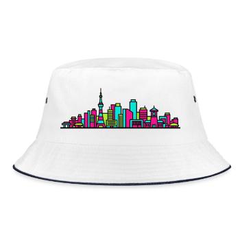 Sapporo City Skyline TV-Turm Moderne Linienzeichnung - Bucket Hat - Weiß/Navy - Vorne
