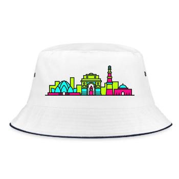New Delhi City Skyline India Gate Art - Bucket Hat - white/navy - Front