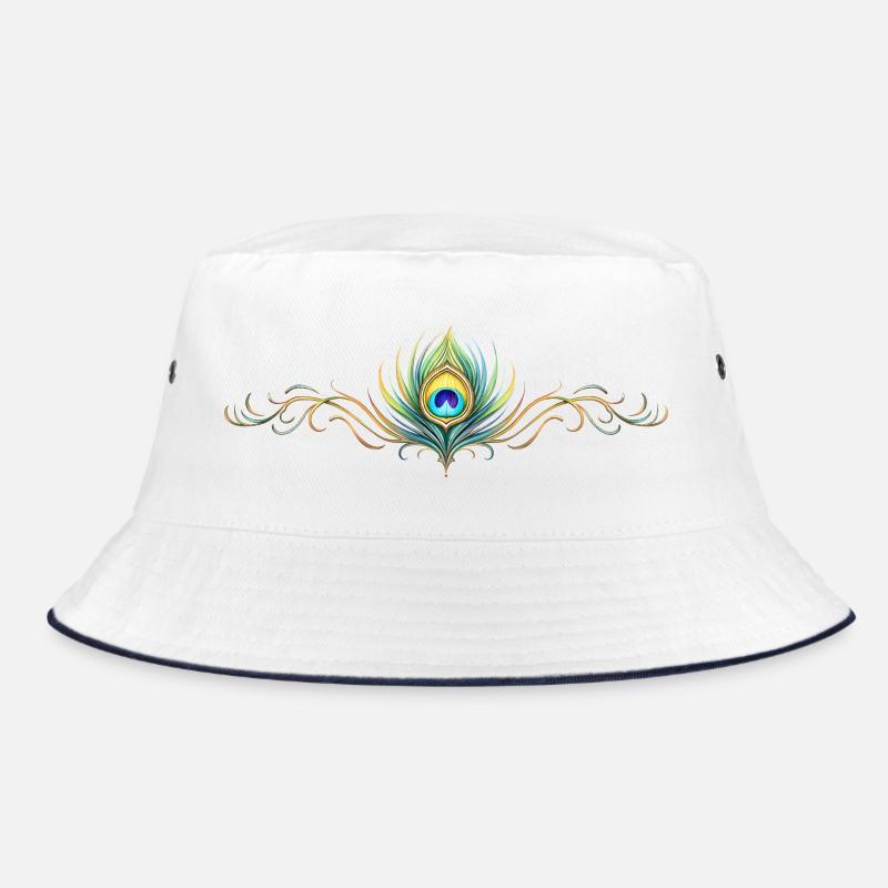 Pfauenfeder Ornament Boho Symmetrisch Bucket Hat