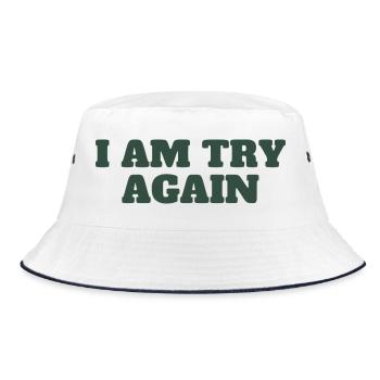 I Am Try Again | Bold type - Bucket Hat - white/navy - Front