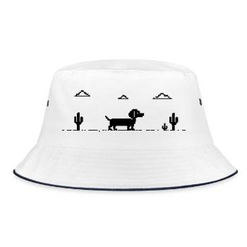 Dackel Dachshund Retro Pixel-Art  - Bucket Hat - Weiß/Navy - Vorne