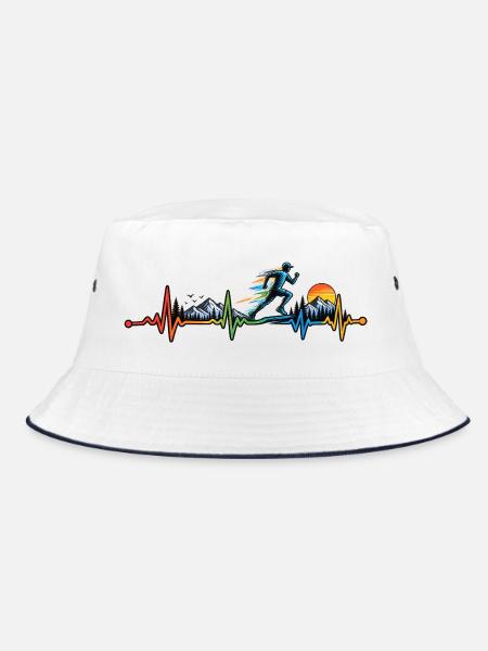 Marathon Running Heartbeat Vintage-T-Shirt - Bucket Hat - Weiß/Navy