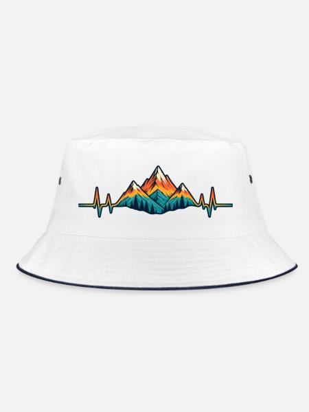 Berge im Herzschlag – Wanderliebe Retro - Bucket Hat - Weiß/Navy