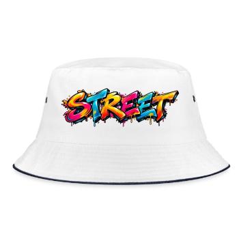 STREET Graffiti Tag: Old School Street Art Feuer! - Bucket Hat - Weiß/Navy - Vorne