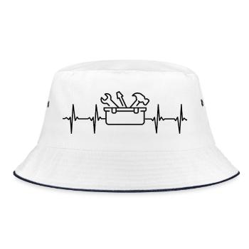 Handwerker EKG Herzschlag - Bucket Hat - Weiß/Navy - Vorne