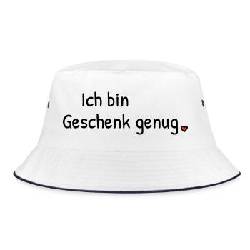 Ich bin Geschenk genug | Spruch mit Herz - Bucket Hat - Weiß/Navy - Vorne