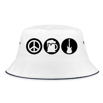 Peace | Beer | Rock | Frieden | Bier | Rock & Roll - Bucket Hat - white/navy - Front
