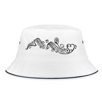 Notenblatt mit microphon, music, notes, clef - Bucket Hat - Weiß/Navy - Vorne
