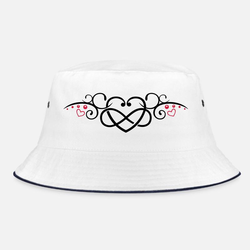 Herz mit Unendlichkeitschleife, infinity - Bucket Hat - Weiß/Navy