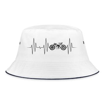Caferacer Heartbeat Motorcycle Pulse Illustration - Bucket Hat - white/navy - Front