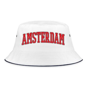 Amsterdam Blockschrift Kollektion - Bucket Hat - Weiß/Navy - Vorne