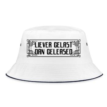 Geschweißter statt geleaster Aufkleber * - Bucket Hat - Weiß/Navy - Vorne