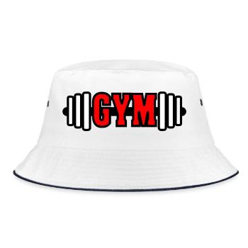 Roter Text "GYM" Gym Gym Emblem - Bucket Hat - Weiß/Navy - Vorne