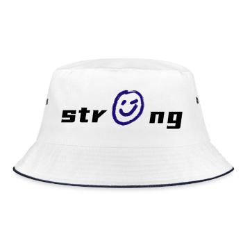 Lebendige -Grafik auf Textil - Bucket Hat - Weiß/Navy - Vorne