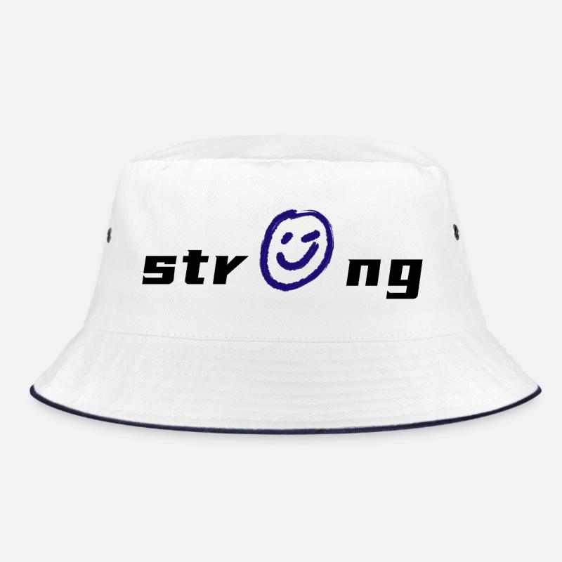 Lebendige -Grafik auf Textil - Bucket Hat - Weiß/Navy