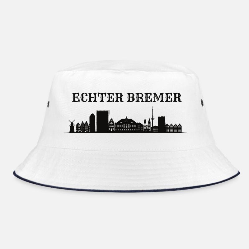 Echter Bremer Skyline Silhouette - Bucket Hat - Weiß/Navy