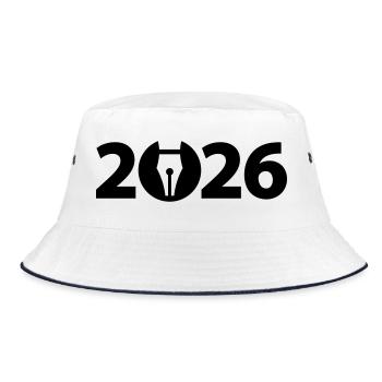 Writer 2026, Poet 2026, Fountain Pen 2026 - Bucket Hat - white/navy - Front