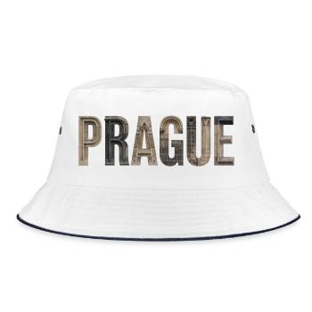 Prague Typography with Historical Architecture - Bucket Hat - white/navy - Front