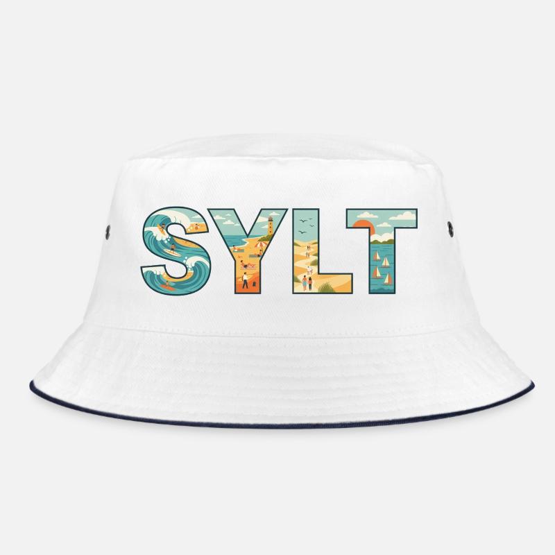 SYLT – Inselleben im Buchstaben-Design - Bucket Hat - Weiß/Navy
