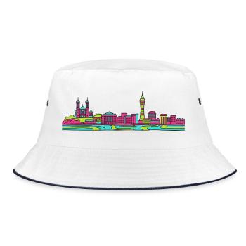Lyon City Skyline Basilica Modern Line Art - Bucket Hat - white/navy - Front