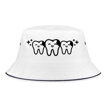Drei lächelnde Zähne Symbol Schwarz - Bucket Hat - Weiß/Navy - Vorne