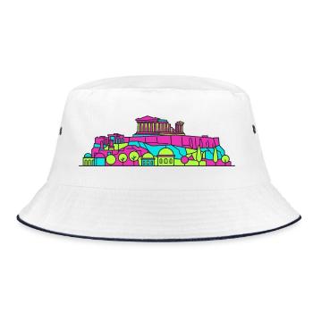 Athener Stadtsilhuete Akropolis Parthenon Kunst - Bucket Hat - Weiß/Navy - Vorne