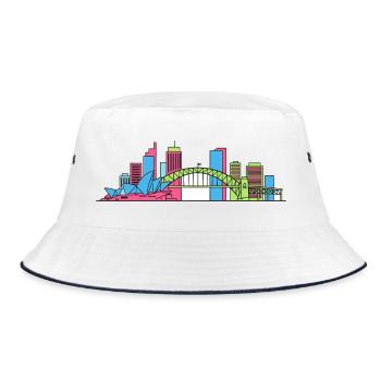 Sydney City Skyline Opera House Bridge Line Kunst - Bucket Hat - Weiß/Navy - Vorne