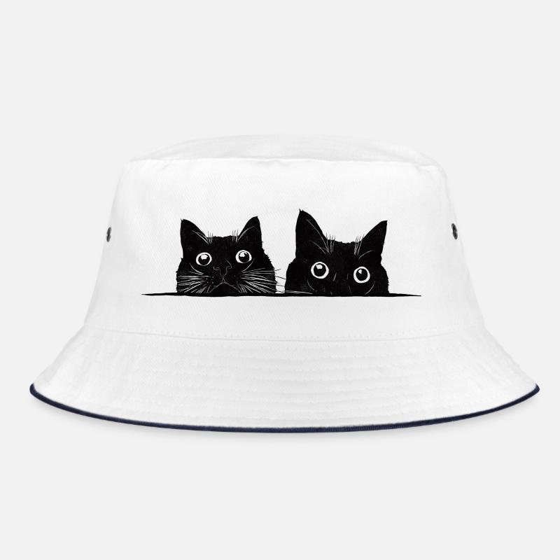 Zwei guckende Katzen schwarz - Bucket Hat - Weiß/Navy