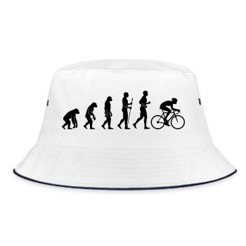 Rennradfahrer Evolution T-Shirt Sticker Kissen - Bucket Hat - Weiß/Navy - Vorne