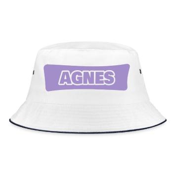 AGNES Typo-Lavendel Schriftzug - Bucket Hat - Weiß/Navy - Vorne